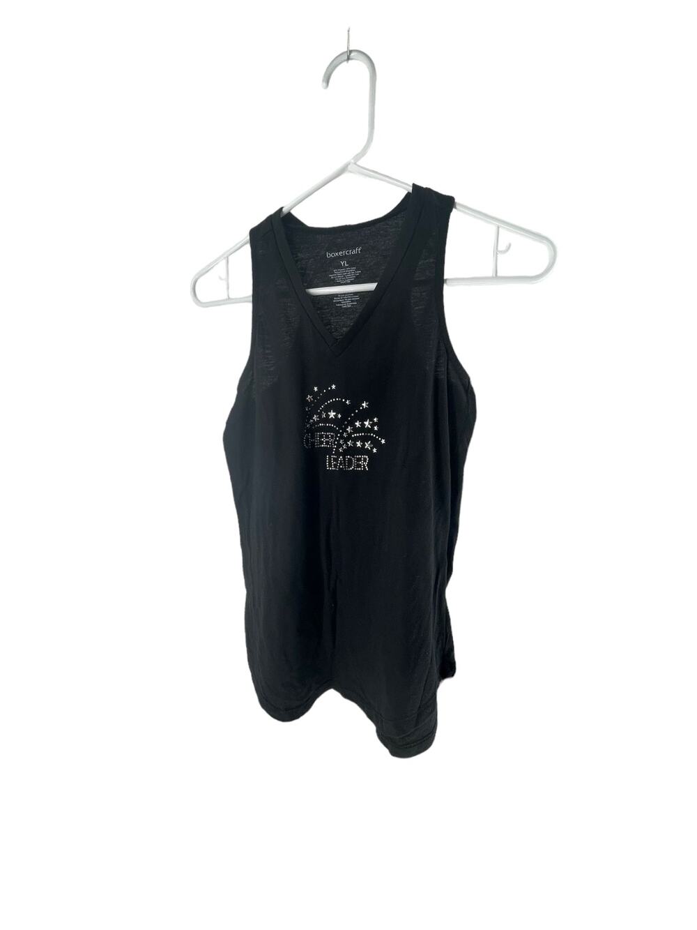 Boxercraft Black Cheerleader Embellished Sleeveless Tank Top Girls Youth Large